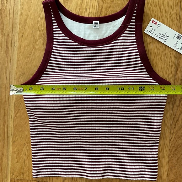 Uniqlo Burgundy & White ribbed cropped Striped bra top - Picture 3 of 8